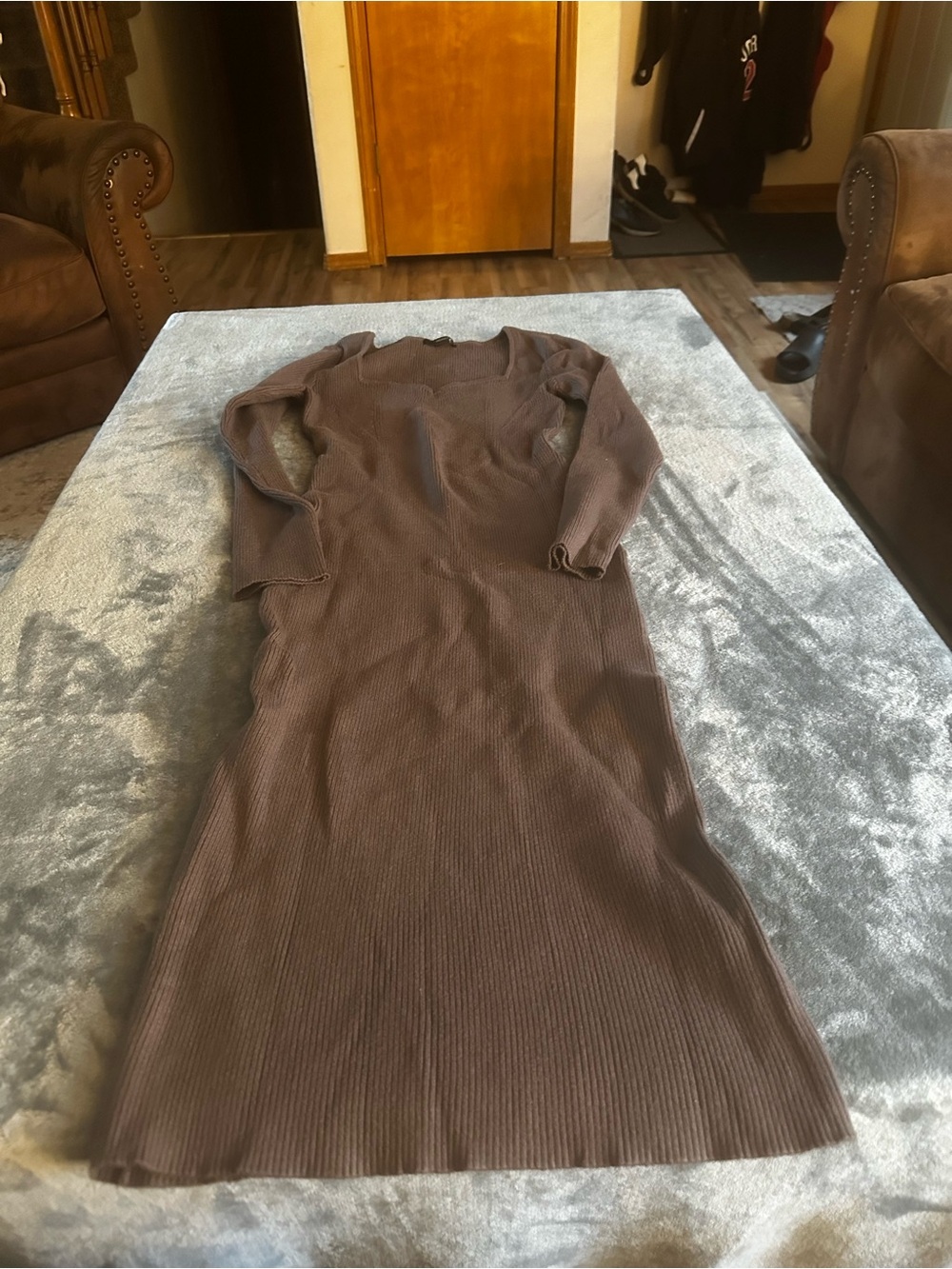 Forever 21 Brown Ribbed Long-Sleeve Maxi Dress